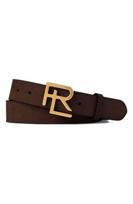 Ralph Lauren Purple Label Stacked Logo Suede Belt in Dark Brown