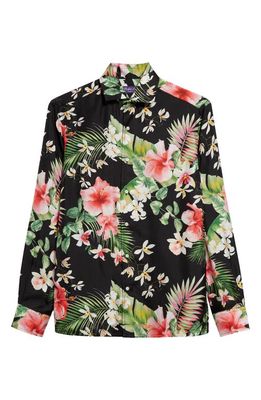 Ralph Lauren Purple Label Tropical Floral Silk Button-Up Shirt in Black
