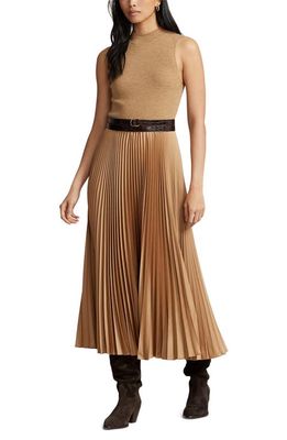 Ralph Lauren Wynna Mixed Media Midi Dress in Collection Camel