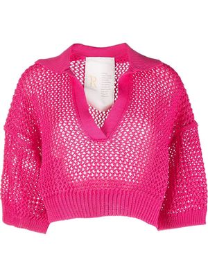 Ramael crochet-knit cropped polo top - Pink