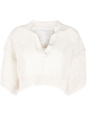 Ramael crochet-knit cropped polo top - White