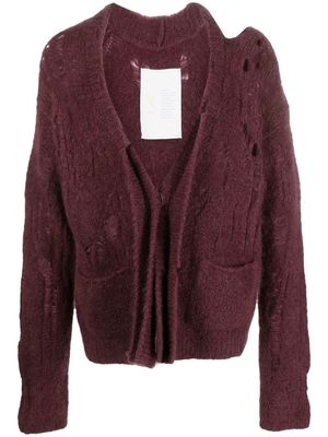 Ramael distressed V-neck knitted cardigan - Red