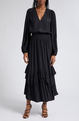 Ramy Brook Alaia Ruffle Long Sleeve Maxi Dress in Black