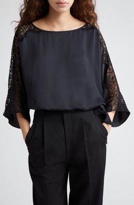 Ramy Brook Alessia Satin & Lace Top in Black