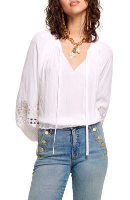 Ramy Brook Alizee Embroidered Split Neck Blouse in Ivory