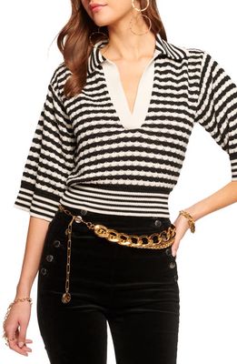 Ramy Brook Azaria Stripe Organic Cotton Blend Sweater in Black/Ivory Stripe