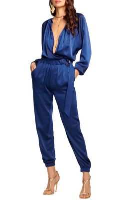 Ramy Brook Bree Pleated Satin Jumpsuit in Spring Navy
