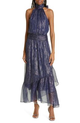 Ramy Brook Bridgid Metallic Silk Blend Gown in Spring Navy Subtle Silk