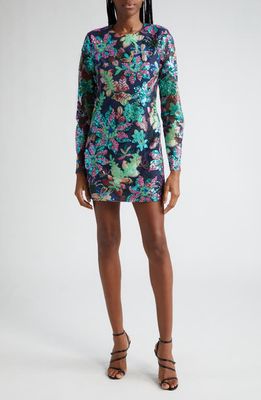 Ramy Brook Cassidy Embroidered Sequin Long Sleeve Cocktail Dress in Navy Multi Embroidered Sequin
