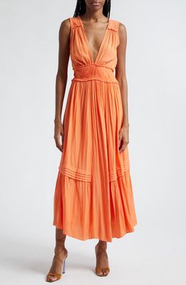 Ramy Brook Dierdre Pleated Sleeveless Plunge Neck Dress in Tropic Orange