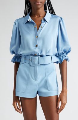 Ramy Brook Dina Matte Satin Bodysuit in Blue Quartz