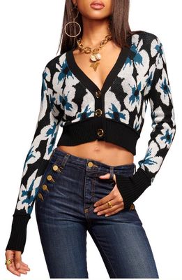 Ramy Brook Dylan Floral Jacquard Crop Cardigan in Black /White Combo