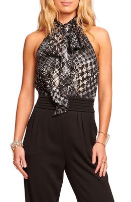 Ramy Brook Elaina Mixed Media Jumpsuit in Black Houndstooth Burnout