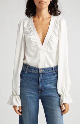 Ramy Brook Eloise Satin V-Neck Blouse in Ivory