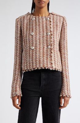 Ramy Brook Esther Cotton Blend Tweed Jacket in Blush Combo Lurex Tweed