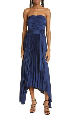 Ramy Brook Fernanda Ruched Pleated Strapless Maxi Dress in Spring Navy