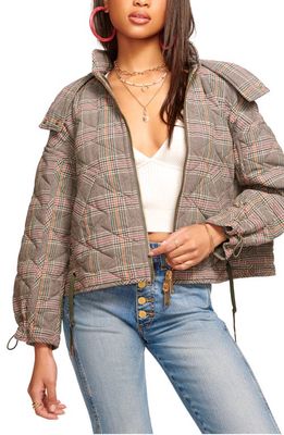 Ramy Brook Freya Reversible Puffer Jacket with Detachable Hood in Spruce Quilted Puffer Plaid