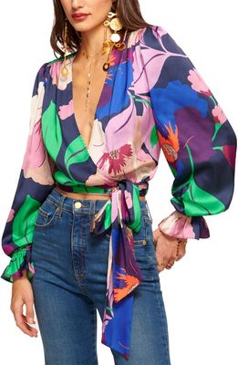 Ramy Brook Gabrielle Print Wrap Front Blouse in Spring Navy Cabana Floral