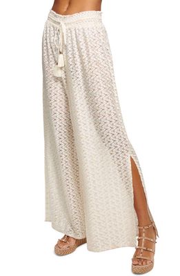 Ramy Brook Gloria High Waist Wide Leg Cover-Up Pants in White/Gold Zigzag