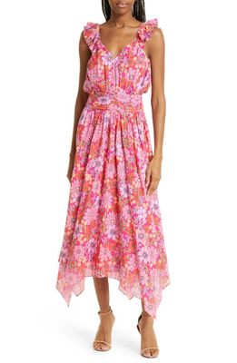 Ramy Brook Greta Floral Print Ruffle Strap Dress in Paradise Pink Retro Floral