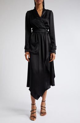 Ramy Brook Hannah Long Sleeve Asymmetric Wrap Dress in Black