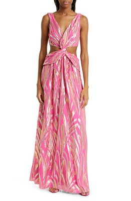 Ramy Brook Irene Cutout Metallic Silk Blend Gown in Hot Pink Silk Metallic