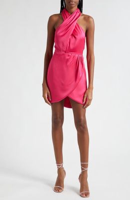 Ramy Brook Jona High Neck Satin Dress in Hot Pink