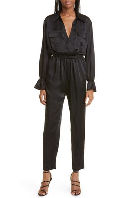 Ramy Brook Josephine Long Sleeve Satin Jumpsuit in Black