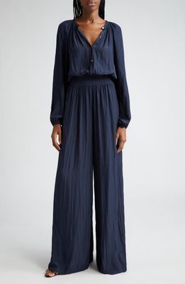 Ramy Brook Lea Long Sleeve Wide Leg Jumpsuit in Navy