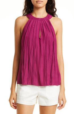 Ramy Brook Louise Pintuck Halter Neck Top in Plumberry