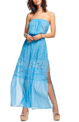 Ramy Brook Lucia Strapless Cotton & Silk Cover-Up Dress in Blue - Cut-Out Embroidery