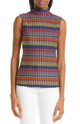 Ramy Brook Madison Sleeveless Mock Neck Rib Top in Multi Combo Chevron Rib