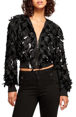 Ramy Brook Mariana Sequin Crop Jacket in Black Combo Feathered Sequin