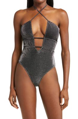 Ramy Brook Marta Metallic Strapless One-Piece Swimsuit in Black - Sparkle Metallic Swim