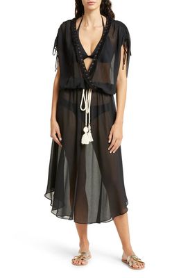 Ramy Brook Merritt Tie Waist Cover-Up Midi Dress in Black