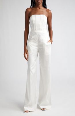 Ramy Brook Mira Corset Strapless Wide Leg Jumpsuit in Ivory