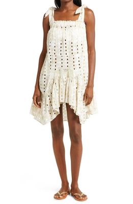 Ramy Brook Noelle Embroidered Handkerchief Hem Cotton Cover-Up Dress in Sand/palma Tie-Dye Eyelet