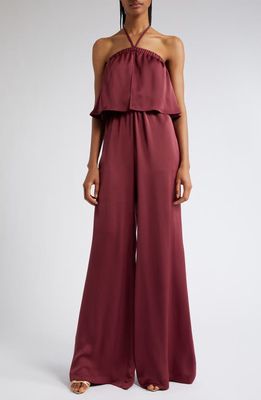 Ramy Brook Norah Halter Neck Satin Jumpsuit in Cabernet