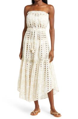 Ramy Brook Nozila Embroidered Strapless Cotton Cover-Up Dress in Sand/palma Tie-Dye Eyelet