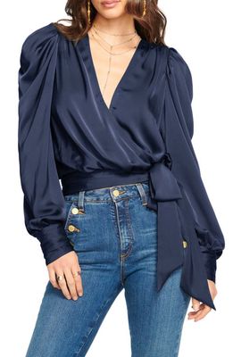 Ramy Brook Pauline Satin Wrap Front Blouse in Navy