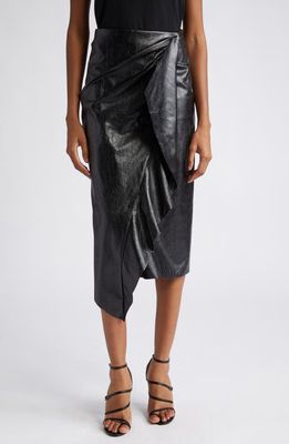 Ramy Brook Quinn Ruffle Faux Leather Midi Skirt in Black Faux Leather