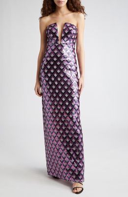Ramy Brook Ramona Strapless Sequin Gown in Pink Orchid Checkmate