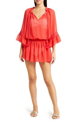 Ramy Brook Raquel Ruffle Sheer Cover-Up Dress in Red Ribbon