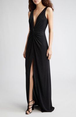 Ramy Brook Rosalyn Studded Plunge Neck Gown in Black