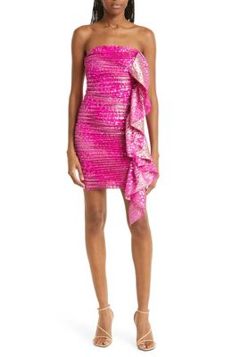Ramy Brook Talia Metallic Silk Blend Strapless Cocktail Dress in Electric Pink Jacquard