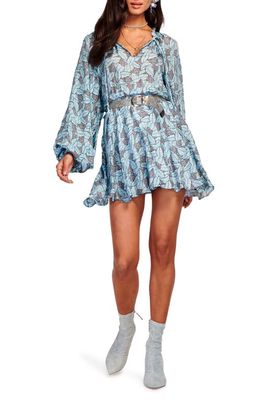 Ramy Brook Tatum Leaf Print Long Sleeve Dress in Mystic Blue Combo
