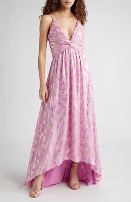 Ramy Brook Toby Metallic Jacquard Silk Blend Gown in Pink Orchid Combo Metallic Geo