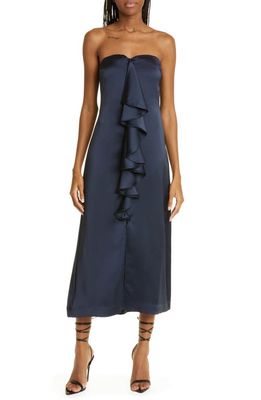 Ramy Brook Venice Ruffle Strapless Gown in Navy