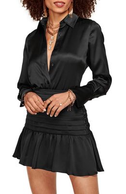 Ramy Brook Victoria Stretch Silk Satin Button-Up Blouse in Black