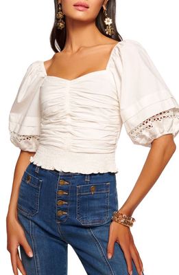 Ramy Brook Zayla Ruched Puff Sleeve Top in White
